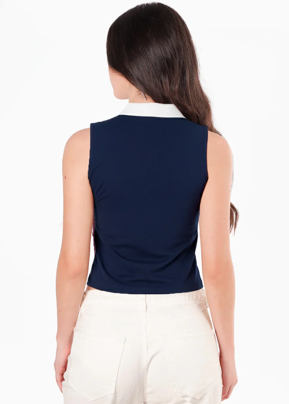 Blusa bordada sin mangas y cuello en contrastes de color azul - ECUADOR - Image 6