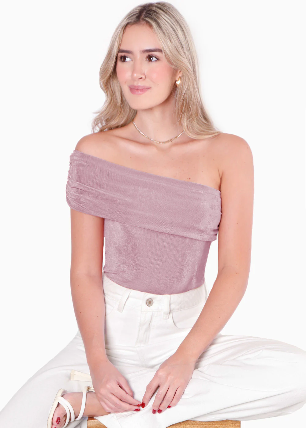 Blusa con escote off shoulder y de un solo hombro - FILIPINE - Image 5