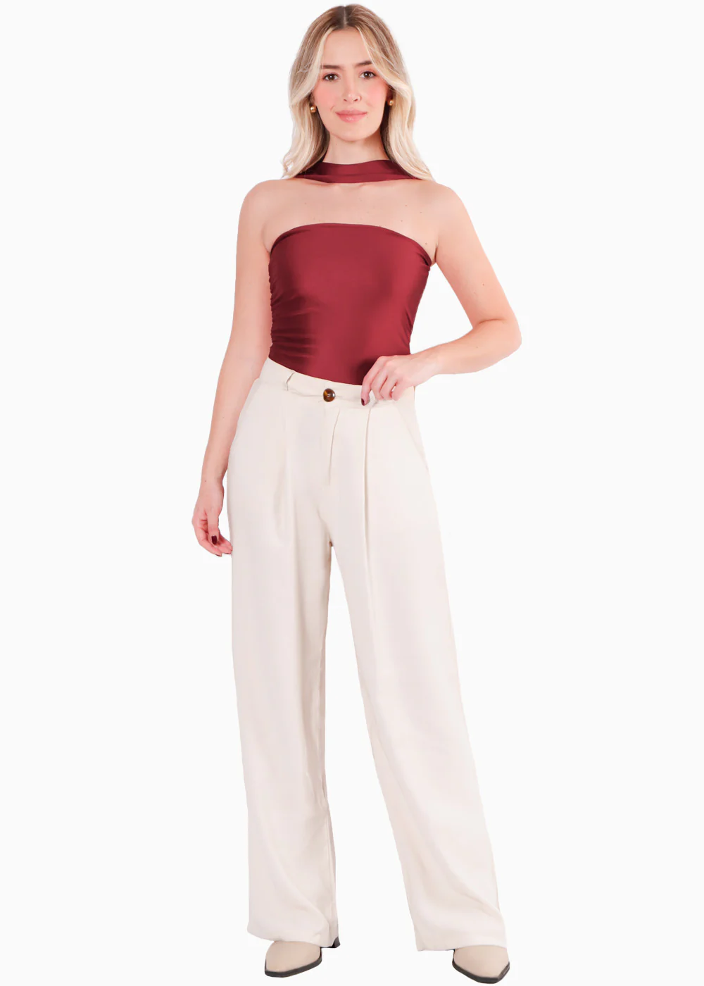 Blusa con leve recogido en costados y cuello tipo gargantilla - GRISELDA.ROJO - Image 3
