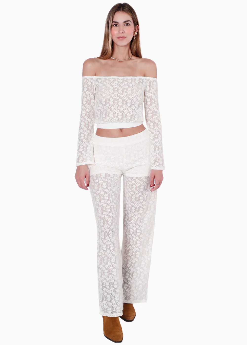 Blusa corta manga larga de encaje con escote off shoulder - EMILY - Image 3