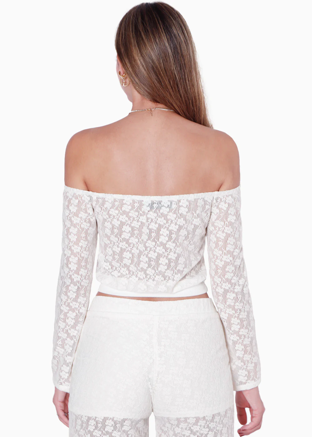 Blusa corta manga larga de encaje con escote off shoulder - EMILY - Image 4