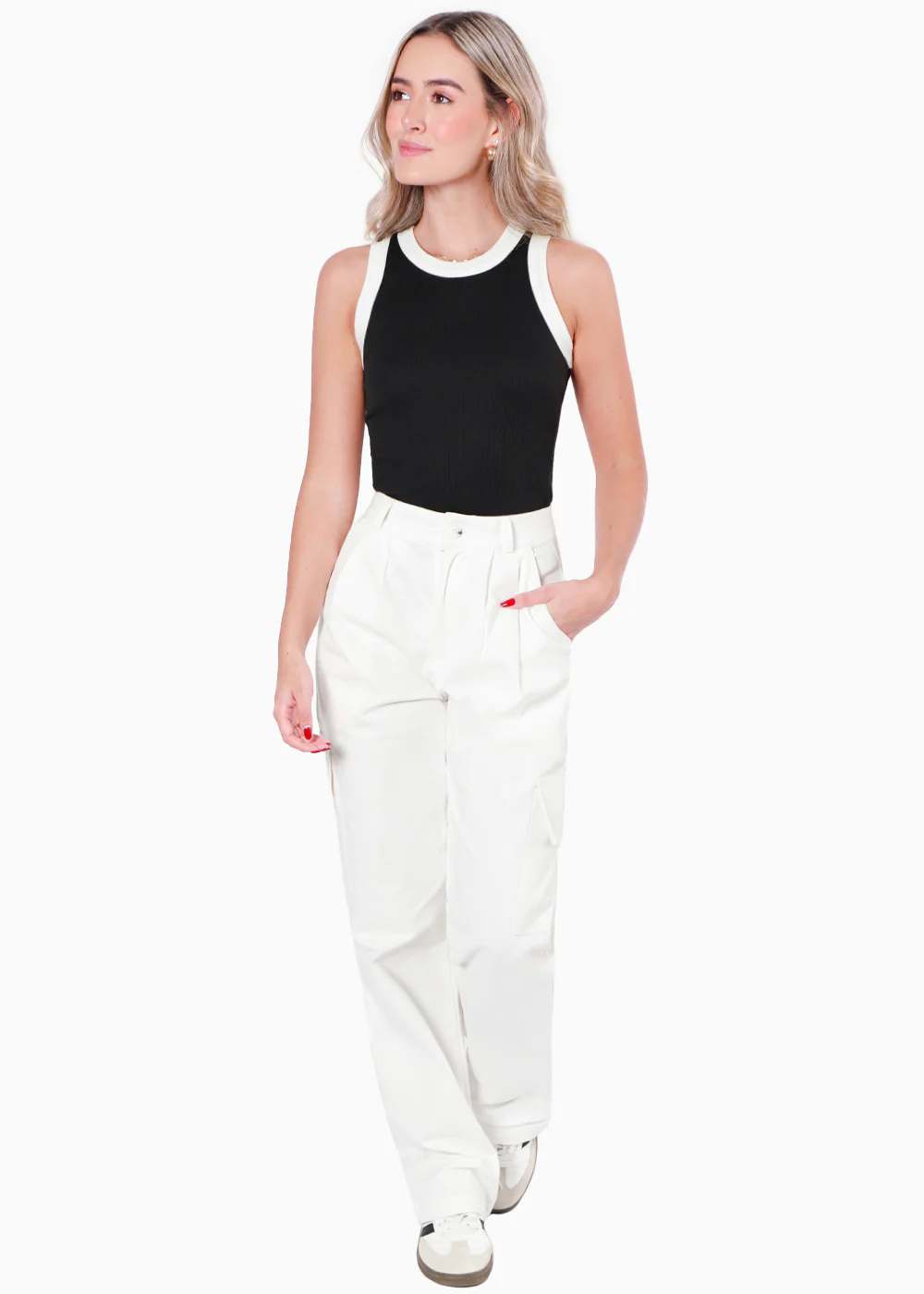 Blusa corta sin mangas con cuello halter y sesgos en contraste - ROWAN - Image 4