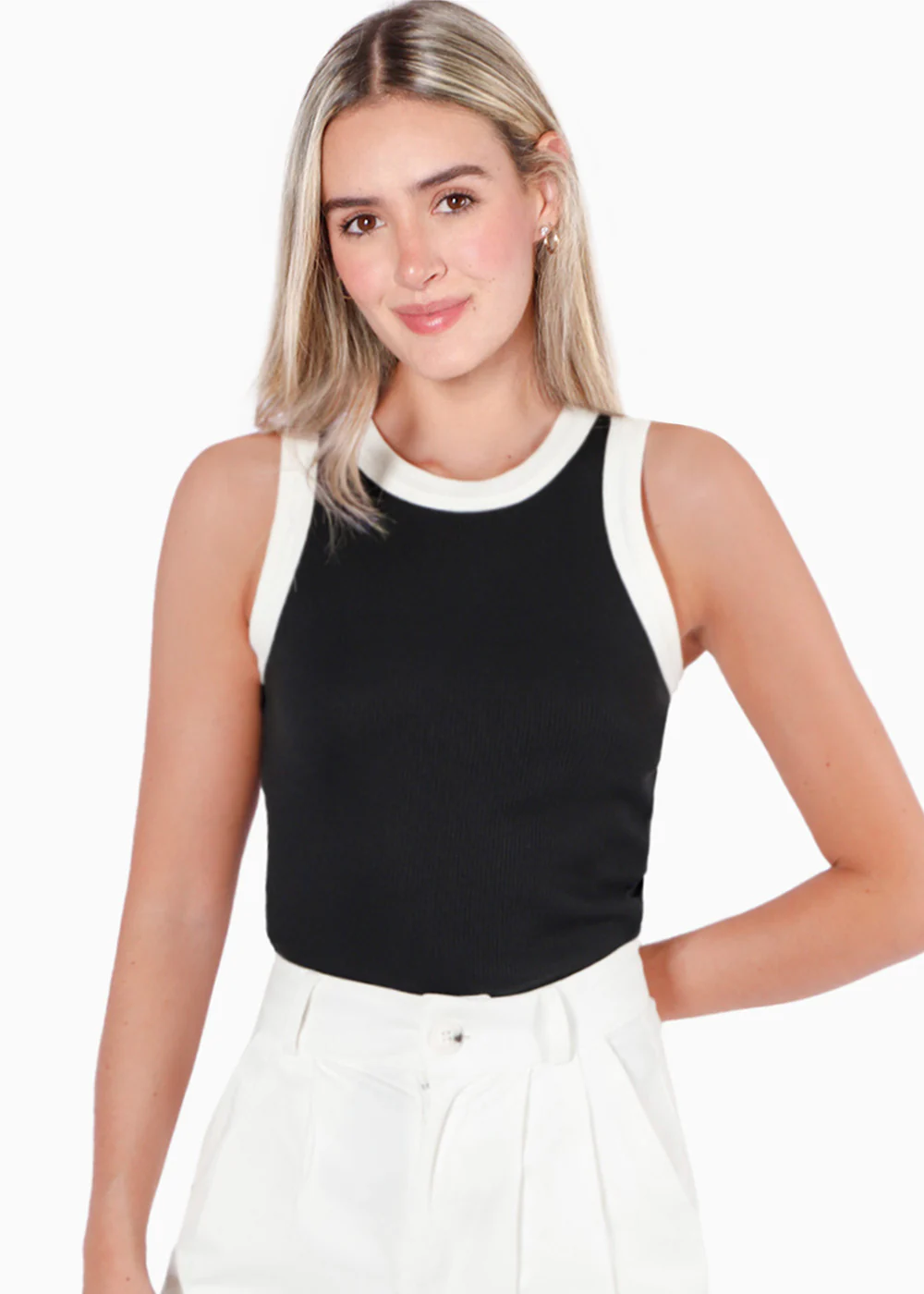 Blusa corta sin mangas con cuello halter y sesgos en contraste - ROWAN - Image 5
