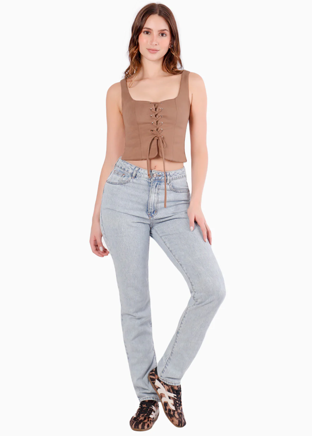 Blusa de tiras con ojaletes y tipo gamuza - KARENINA.CAMEL - Image 3