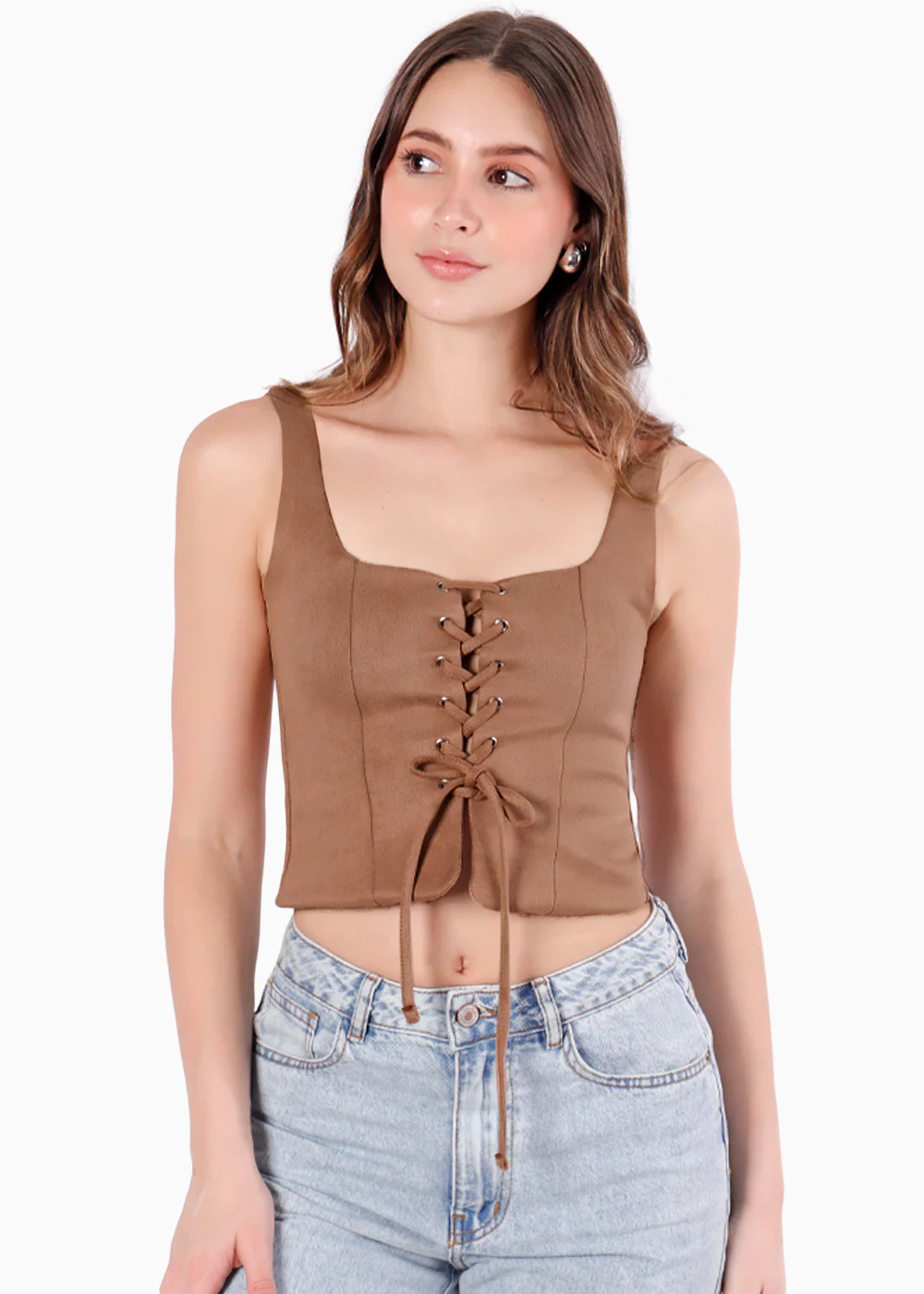 Blusa de tiras con ojaletes y tipo gamuza - KARENINA.CAMEL - Image 5