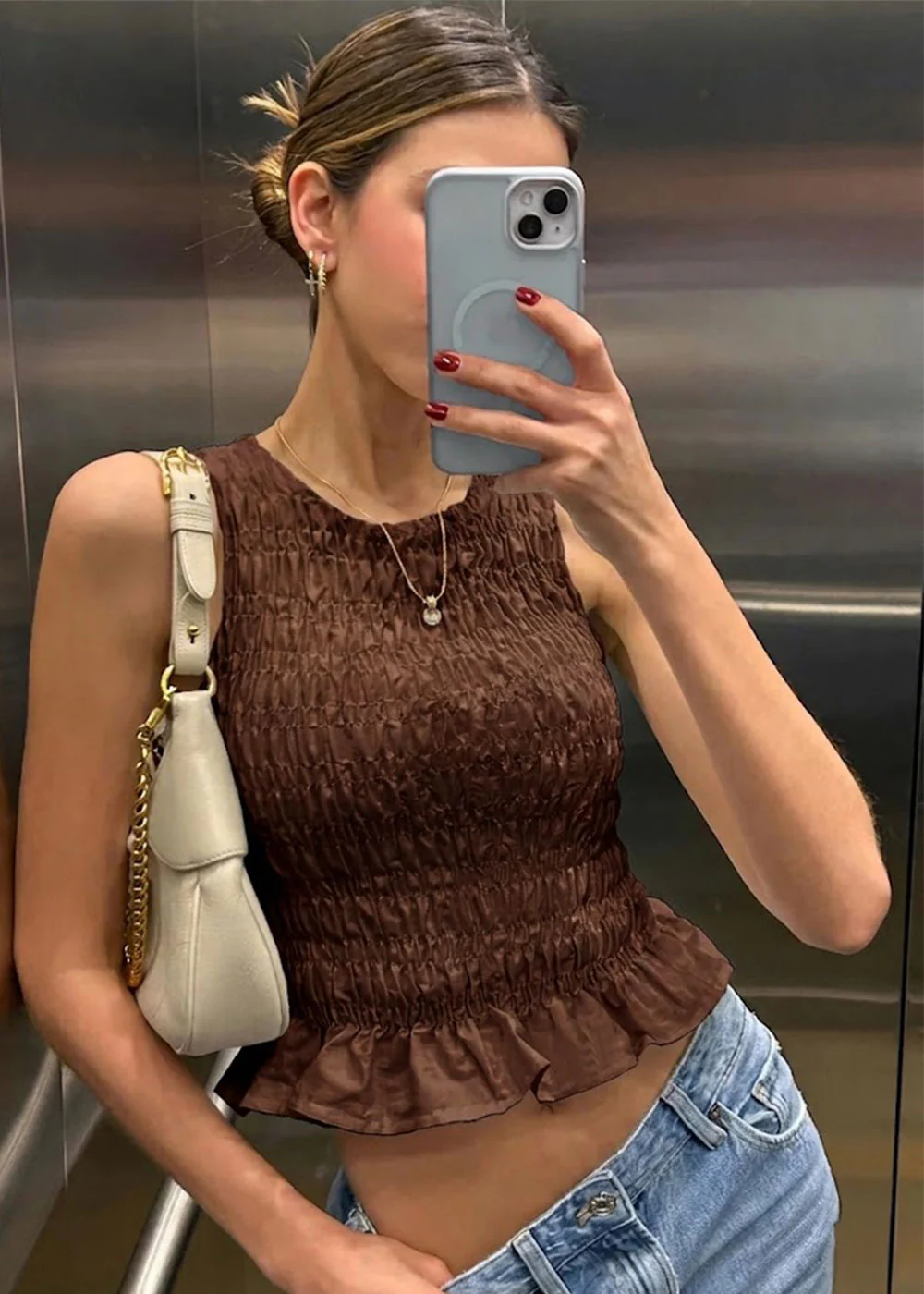 Blusa de tiras en nido de abeja - BANANO.CAFE - Image 6