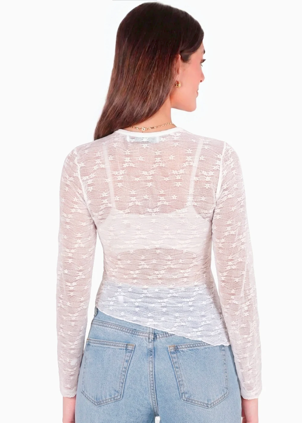 Blusa en encaje con manga campana y ruedo asimetrico - GALAPAGOS - Image 4