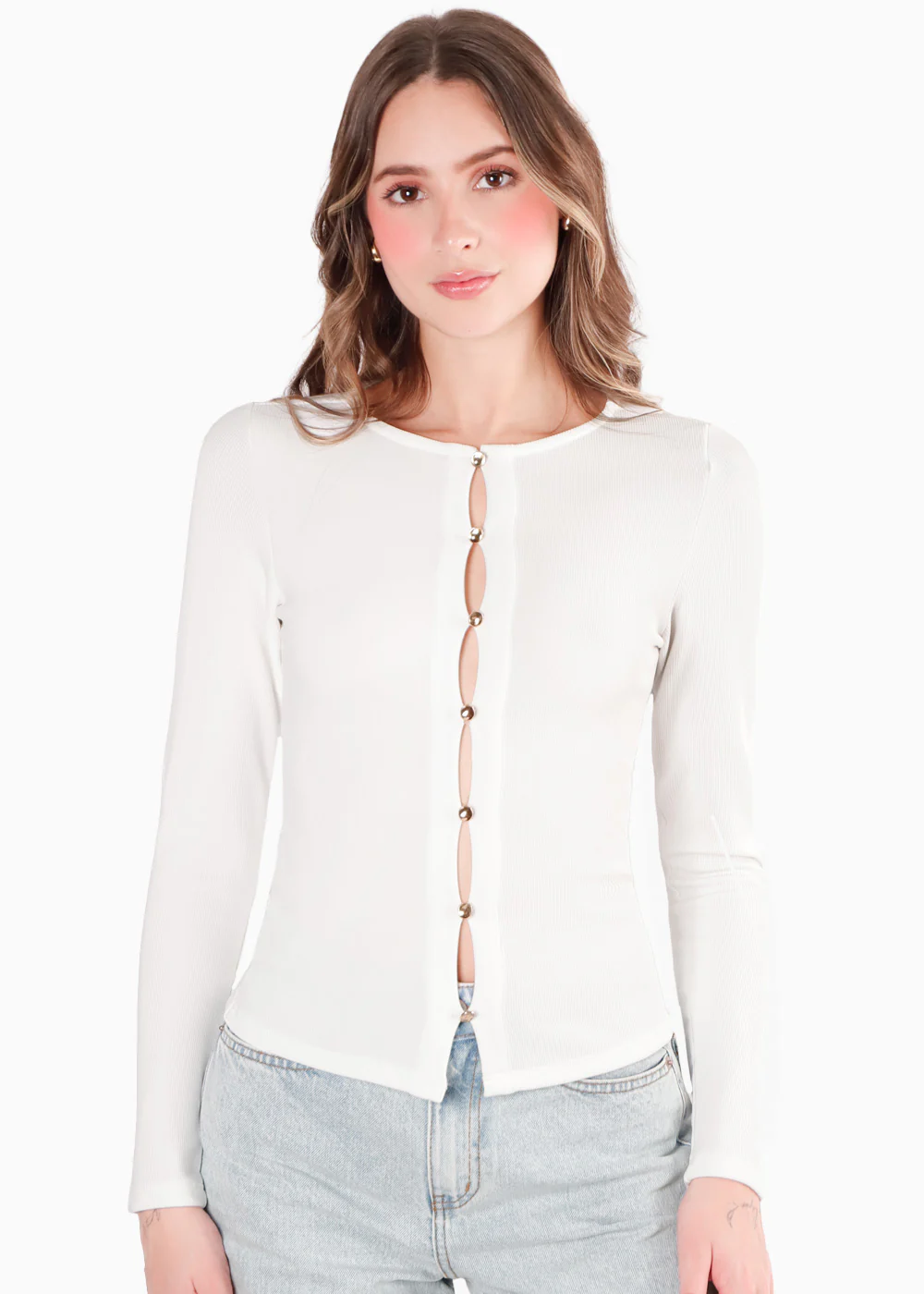 Blusa en rib con vivo en contraste en escote - CINNIA - Image 5