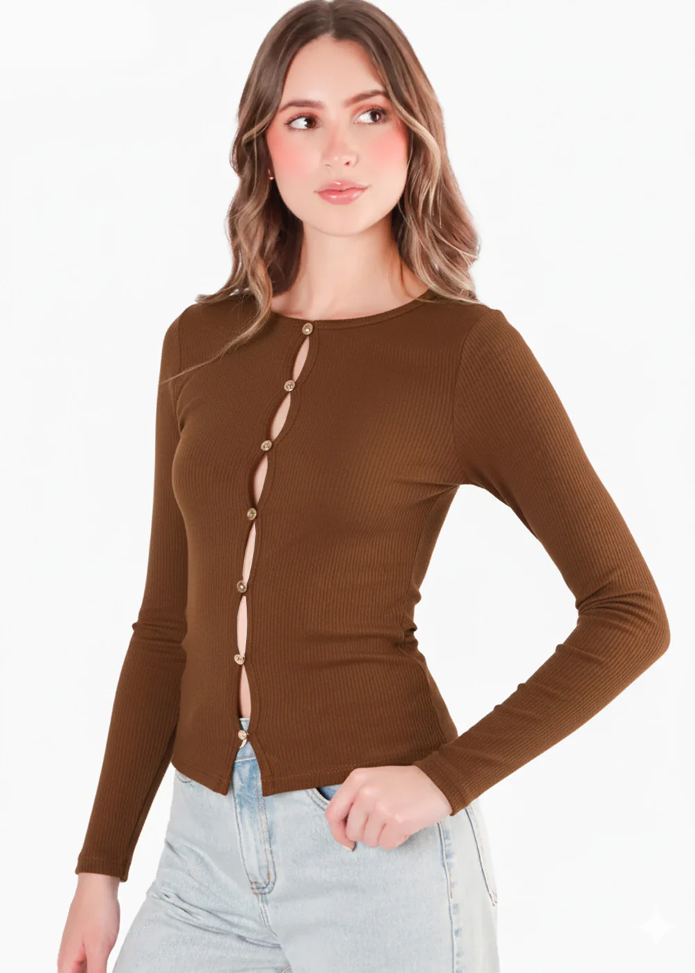 Blusa en rib con vivo en contraste en escote - CINNIA.CAFE - Image 2