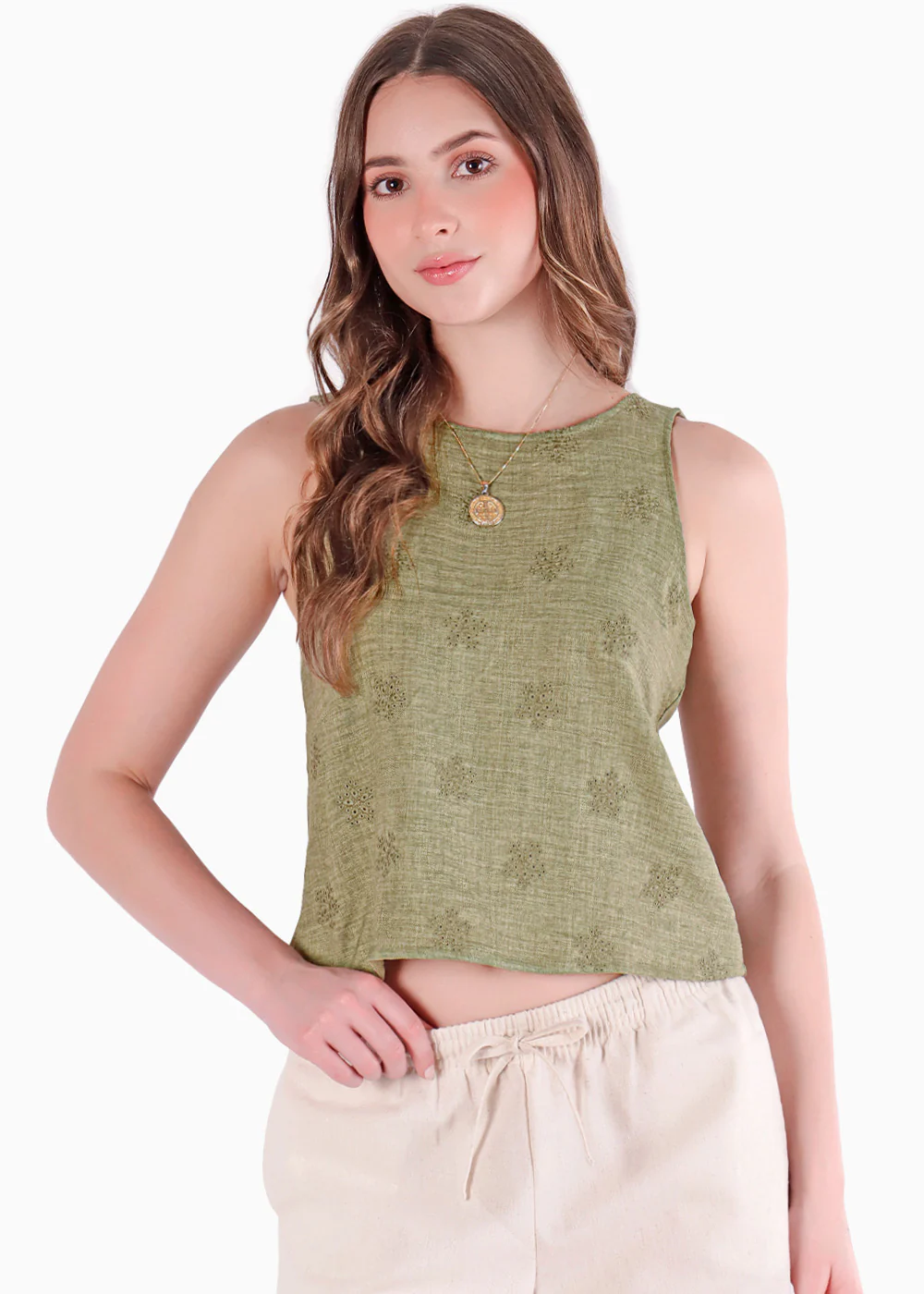 Blusa halter tejida flores con anudado en espalda - GALICIA - Image 2