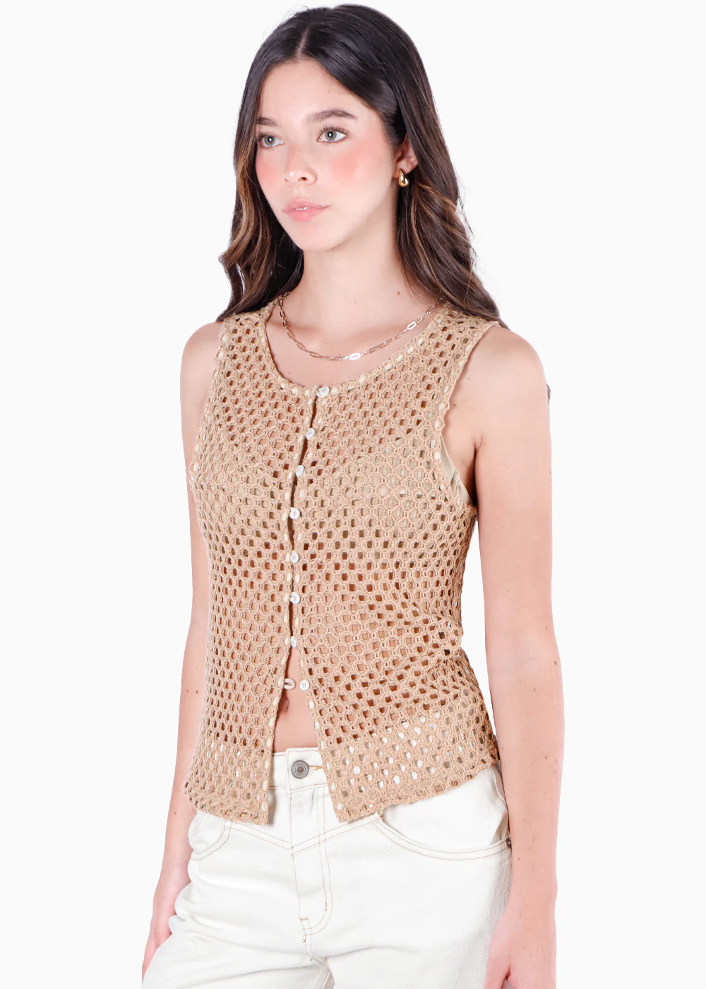 Blusa larga con botones y tela tipo crochet - AIMEE - Image 3