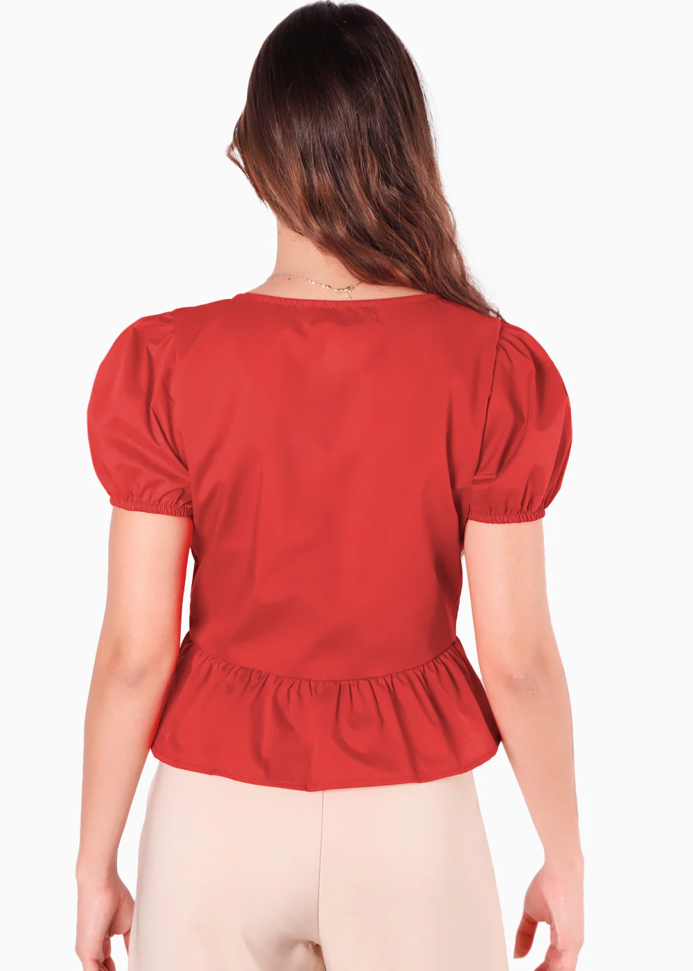 Blusa manga corta con mangas embobadas y anudados en frente - OPAL - Image 4