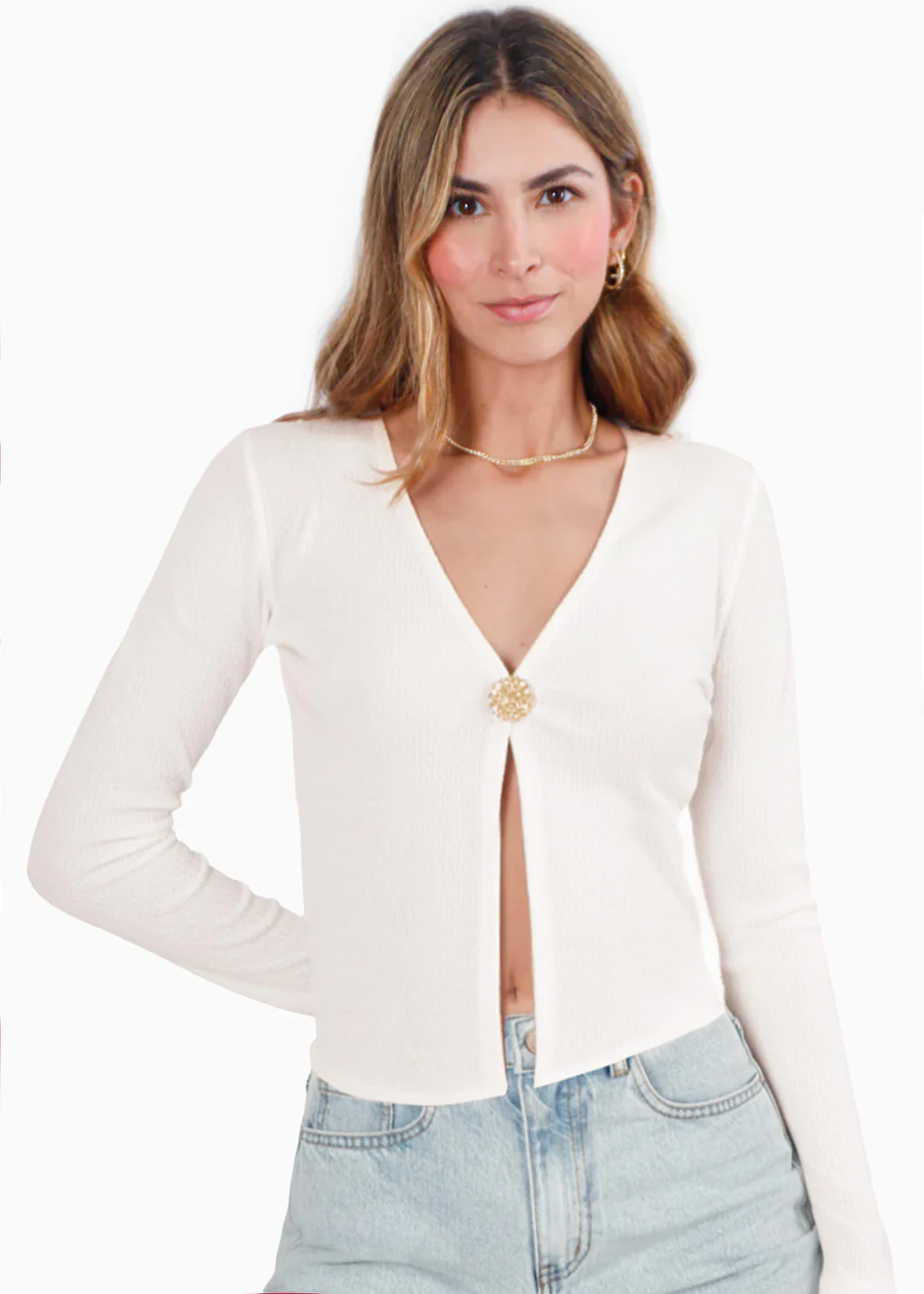 Blusa manga larga con boton en frente y abertura - NANTES - Image 5