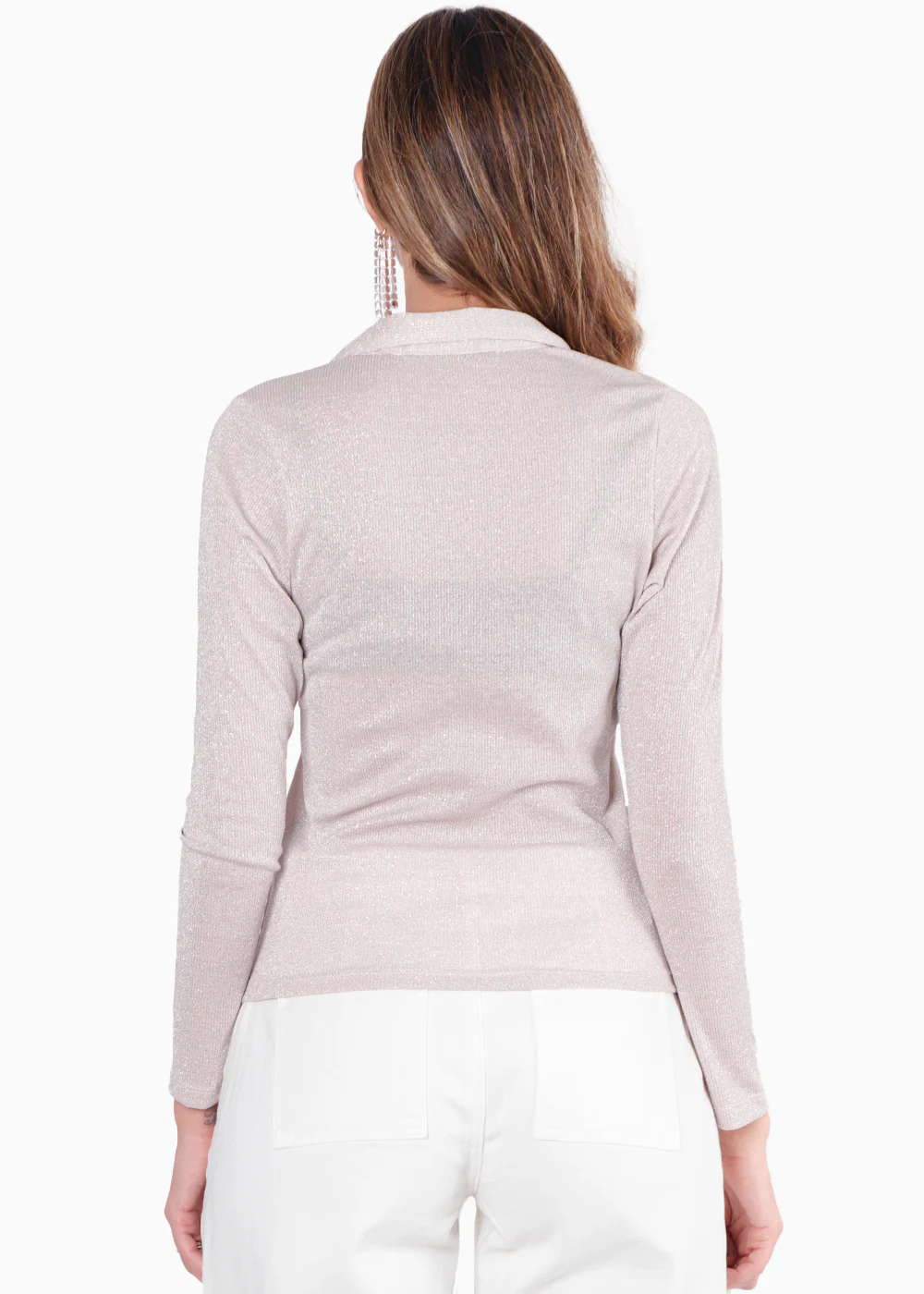 Blusa manga larga con efecto brillo de botones y cuello - ALICIA - Image 4