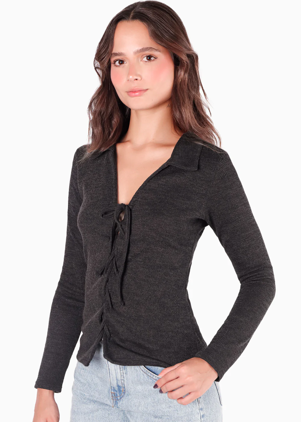 Blusa manga larga con entrelazado en delantero - LUZMILA - Image 3