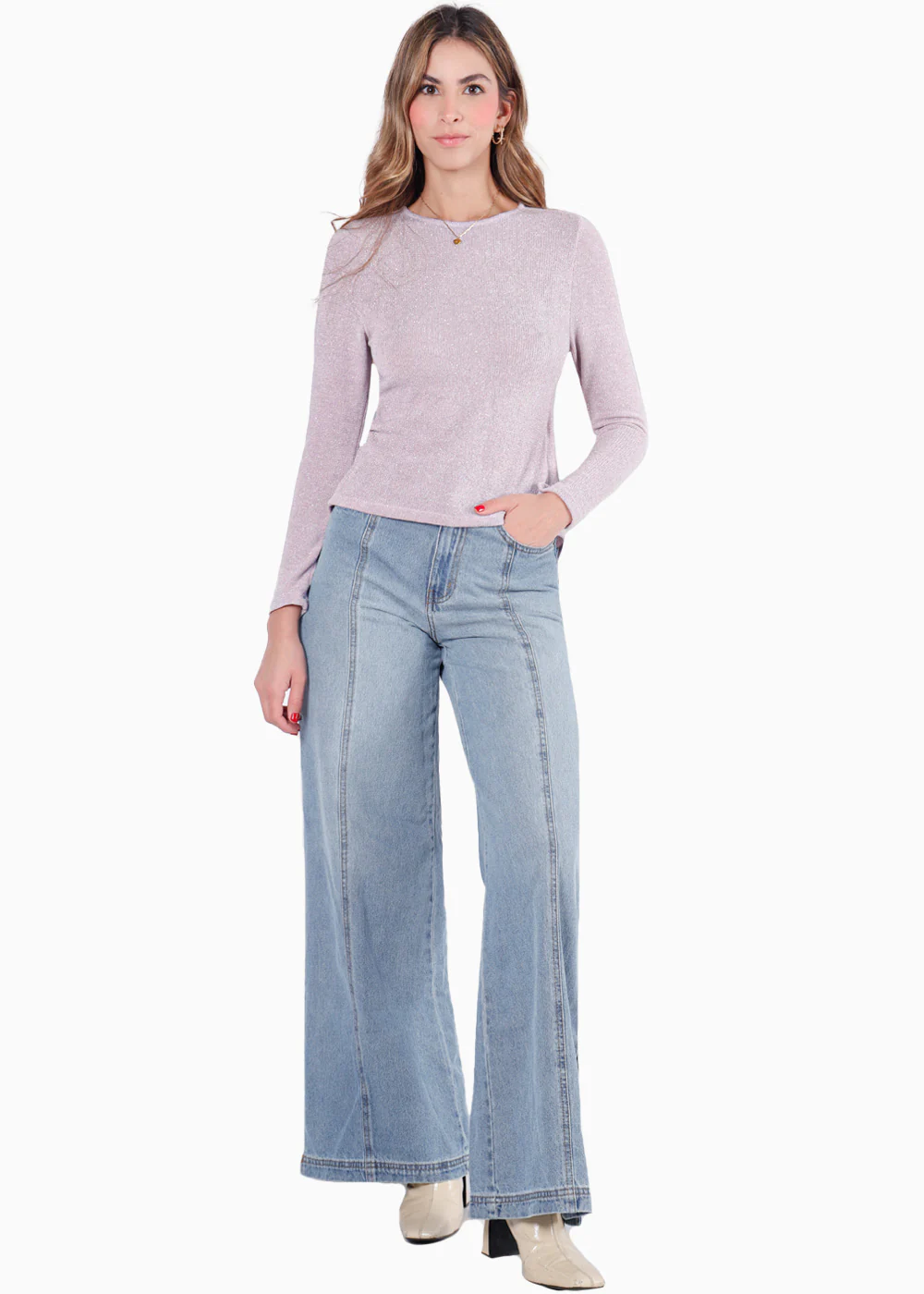 Blusa manga larga con espalda descubierta y anudado en contraste - AGNES - Image 3
