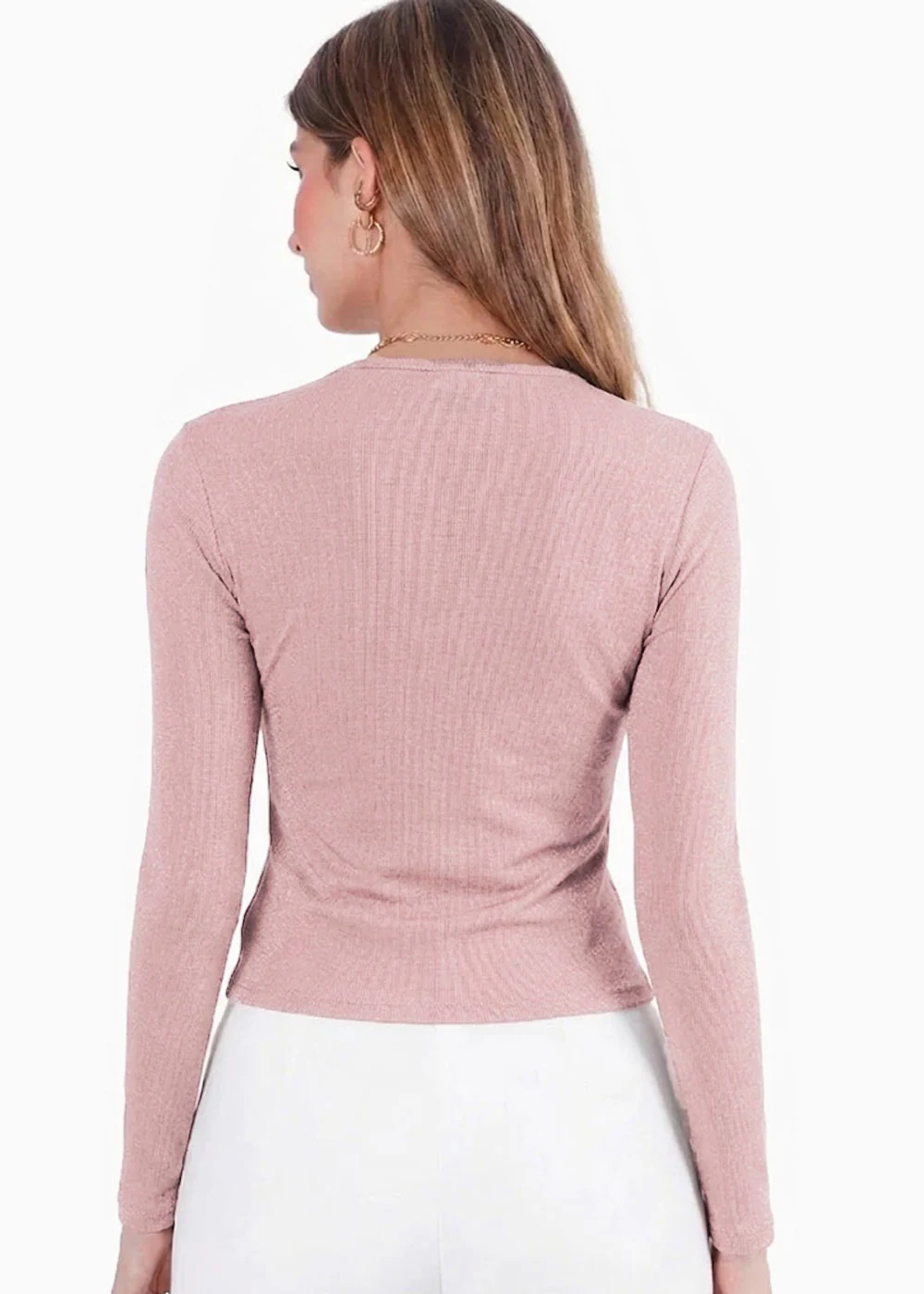 Blusa manga larga con hueco y entorchado en frente - GLAM.ROSA - Image 5