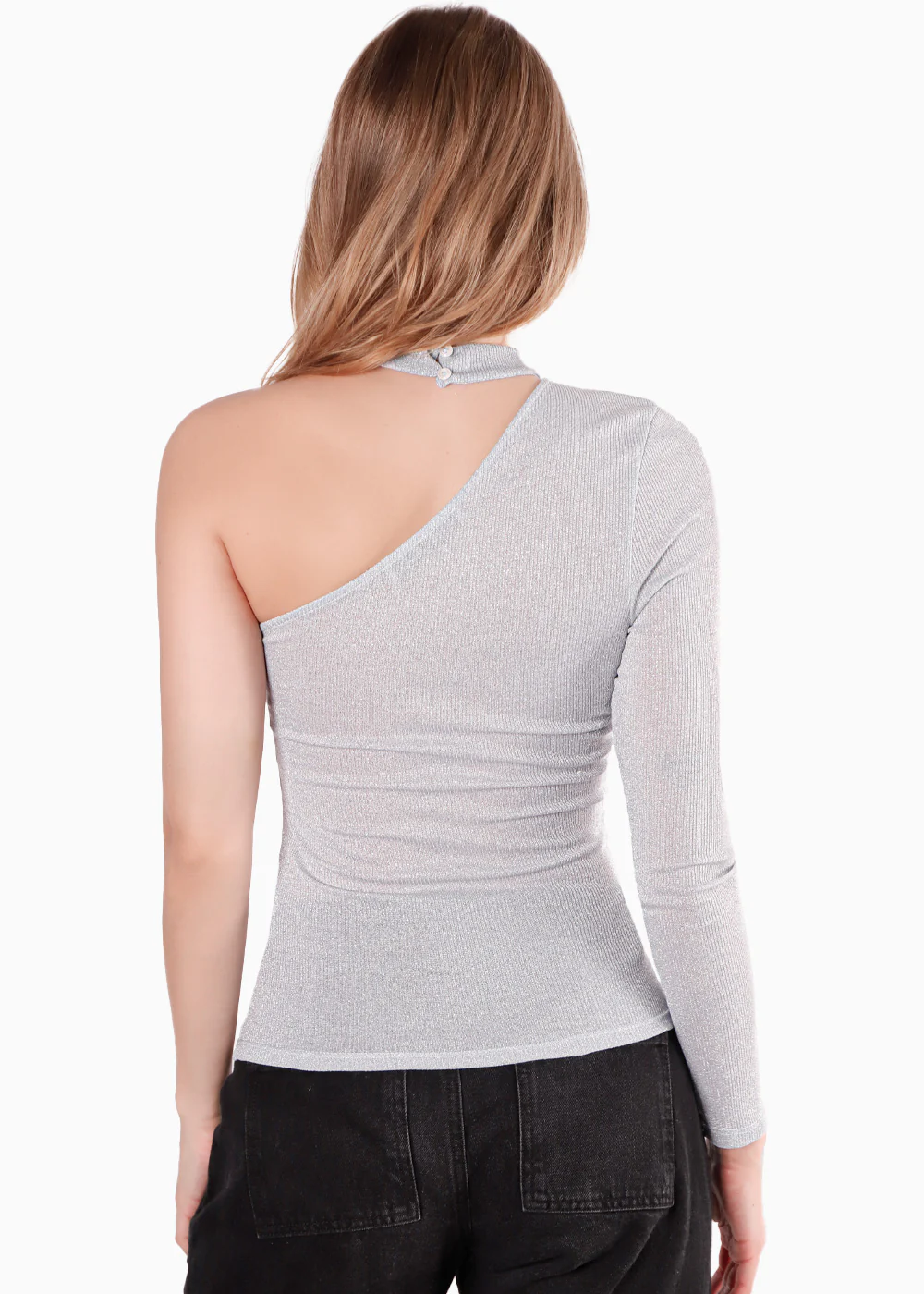 Blusa manga larga de un solo hombro con cuello alto - EVADINE - Image 4