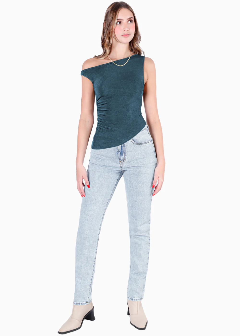 Blusa sin mangas con escote asimétrico - MAGOLA.AZUL - Image 3