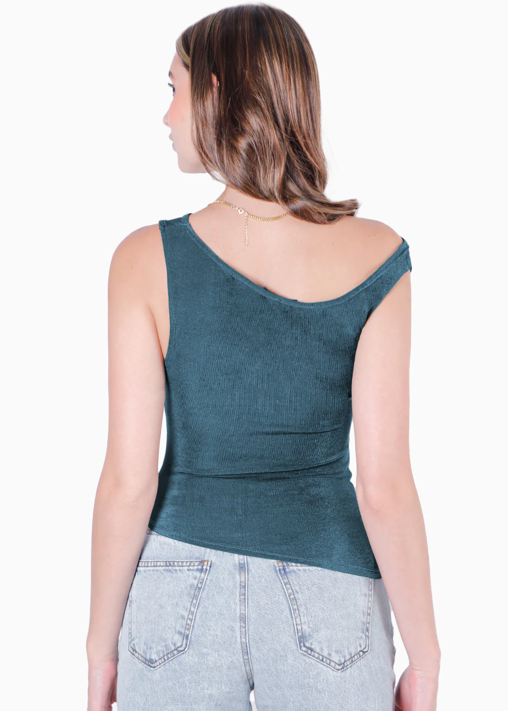 Blusa sin mangas con escote asimétrico - MAGOLA.AZUL - Image 4