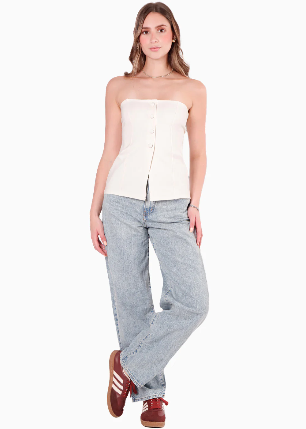 Blusa strapless con botones - GERMANIA.MARFIL - Image 3