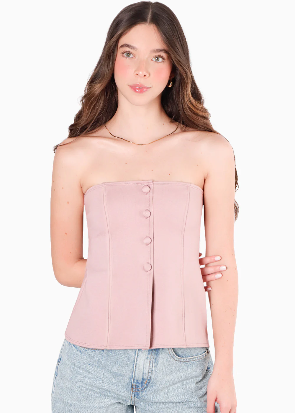 Blusa strapless con botones - GERMANIA.ROSA - Image 5