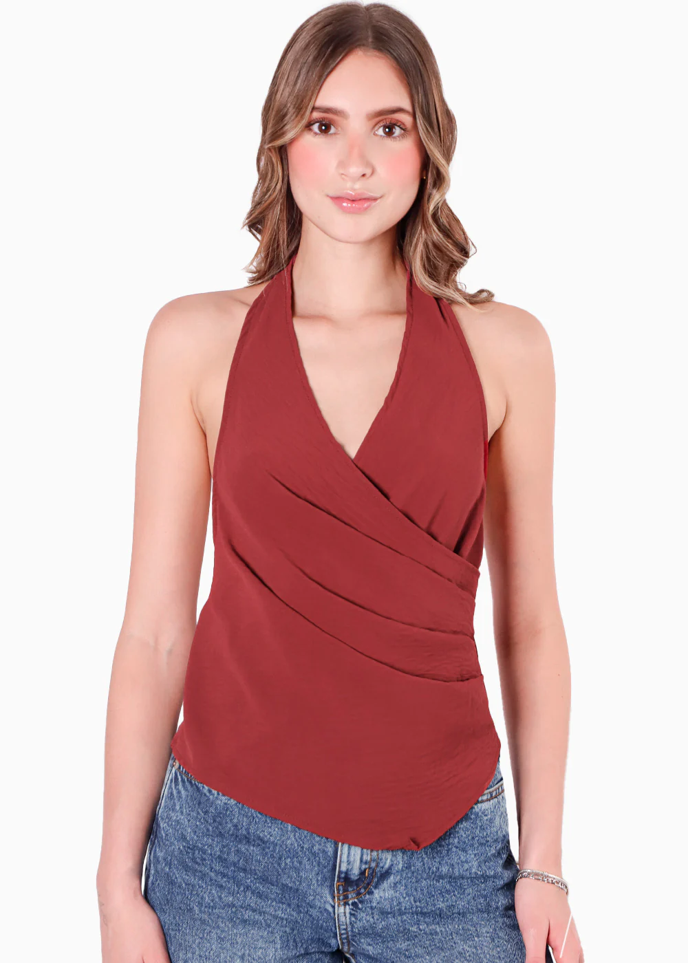 Blusa tipo halter con drapeado - PASIFLORA - Image 5