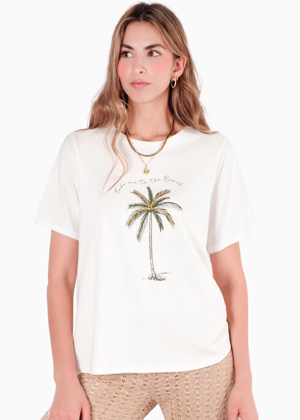 Camiseta básica con estampado de palmera "Joy in summer" - JEMIMA