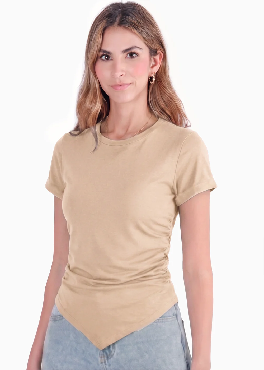 Camiseta con frente en largo en punta - CHICAGO.BEIGE - Image 2