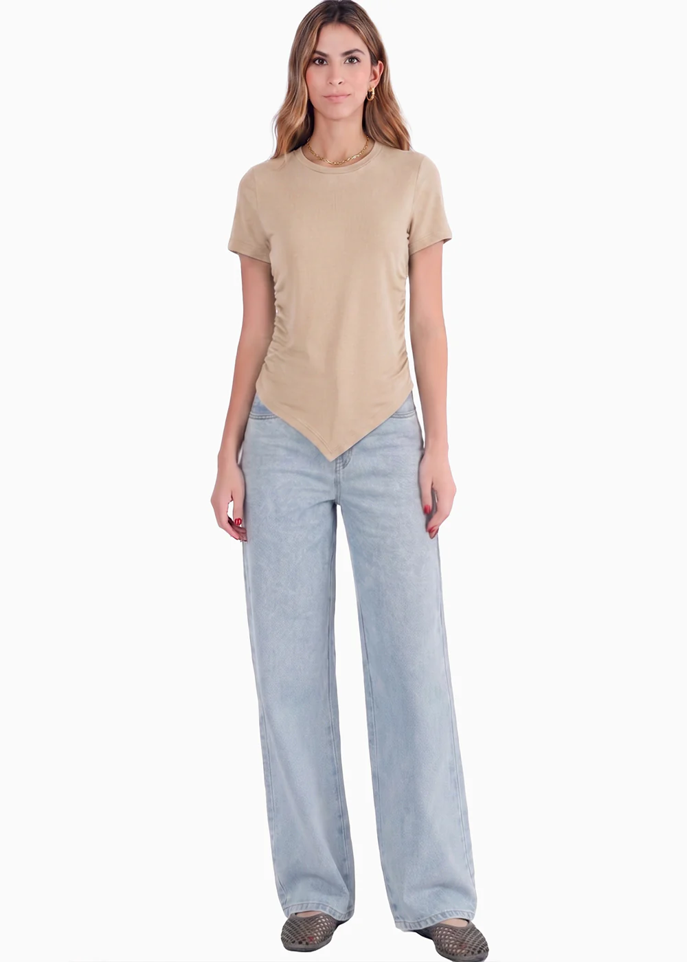 Camiseta con frente en largo en punta - CHICAGO.BEIGE - Image 3