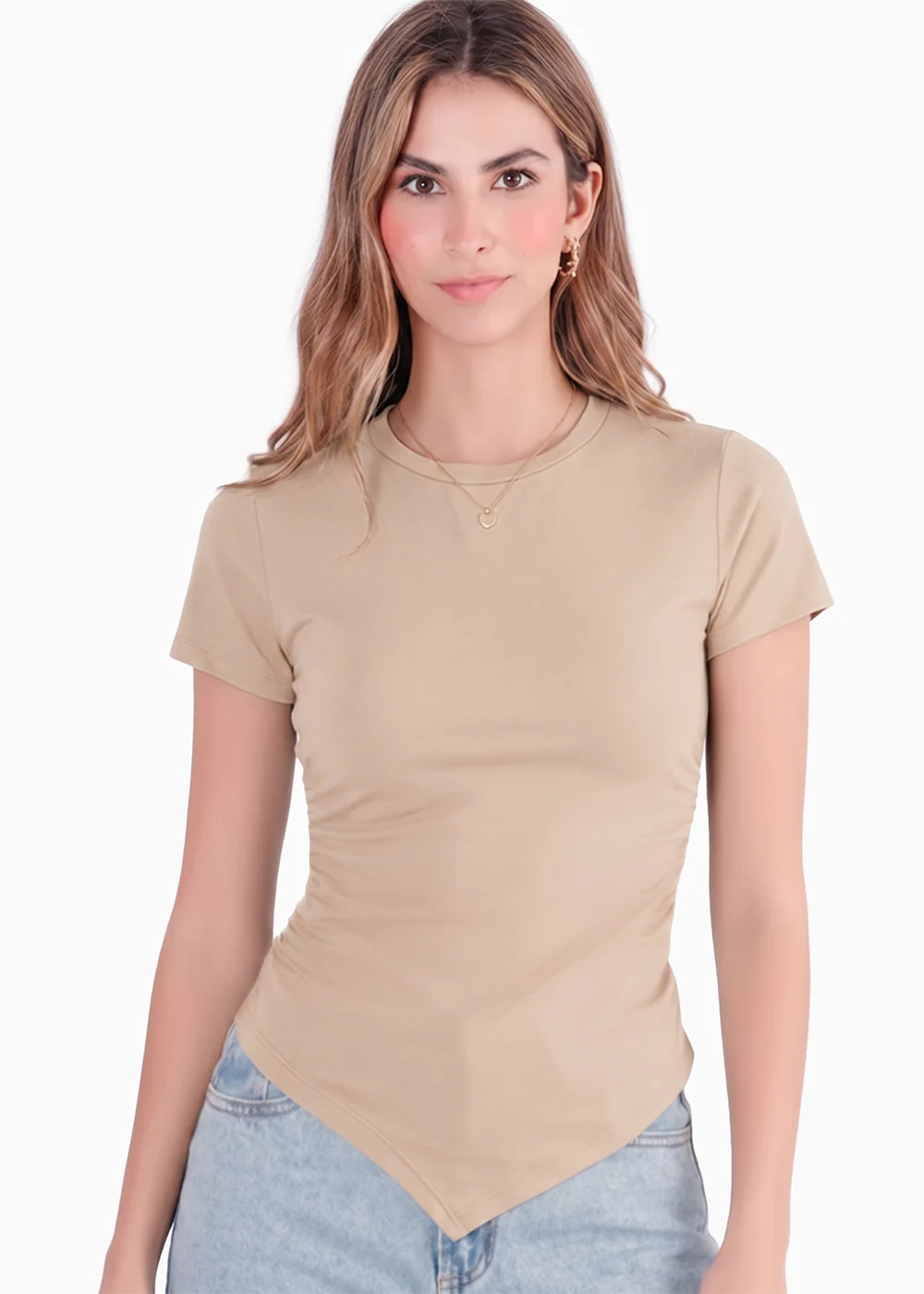 Camiseta con frente en largo en punta - CHICAGO.BEIGE - Image 5