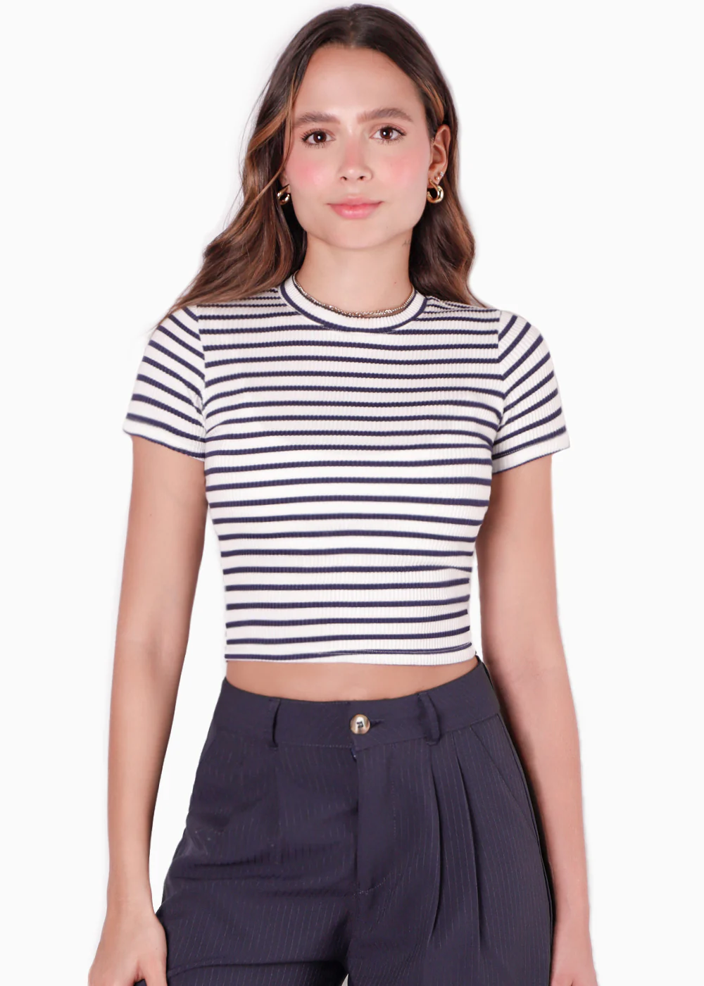 Camiseta crop en tela rib de rayas - SERINA