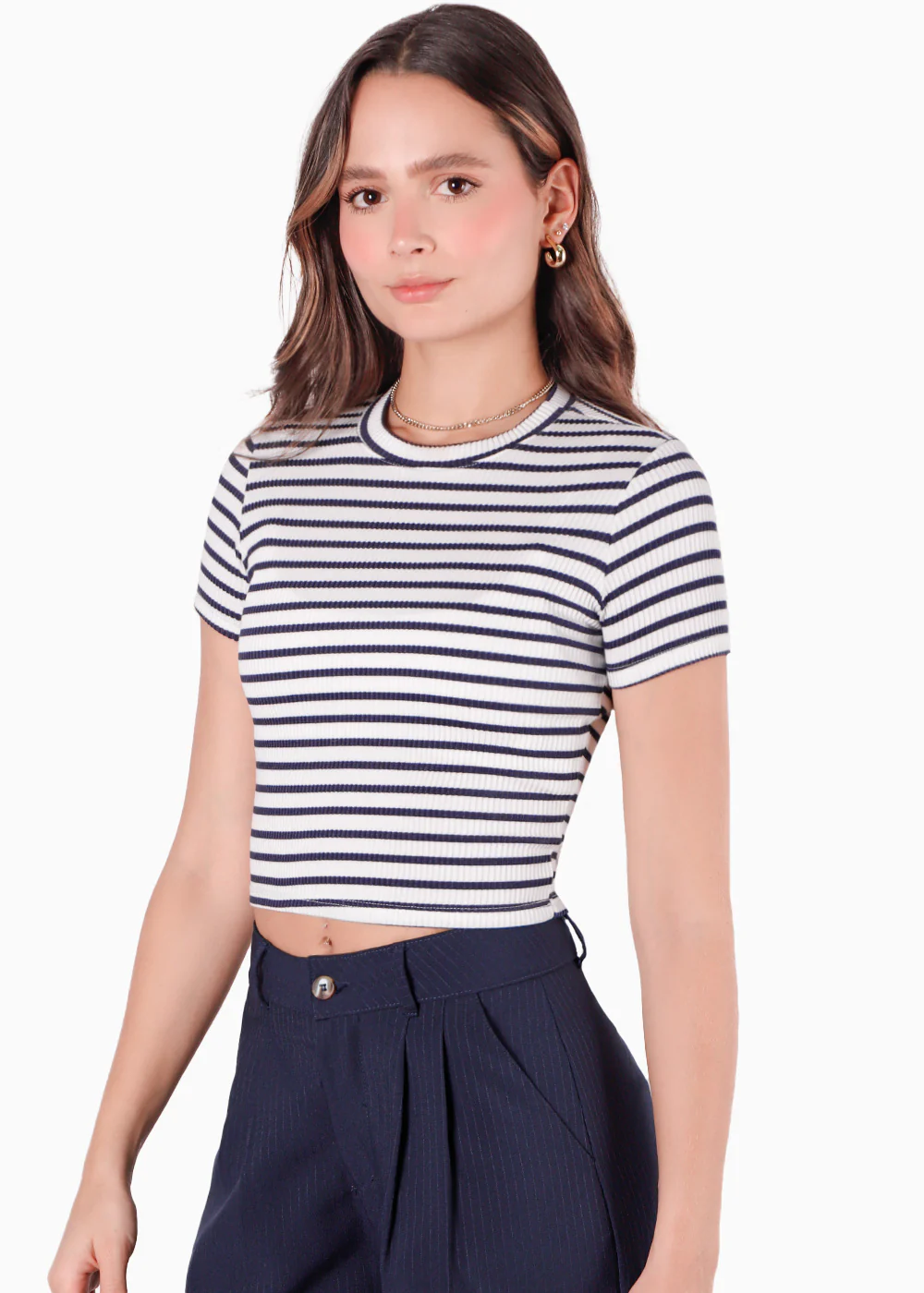 Camiseta crop en tela rib de rayas - SERINA - Image 2