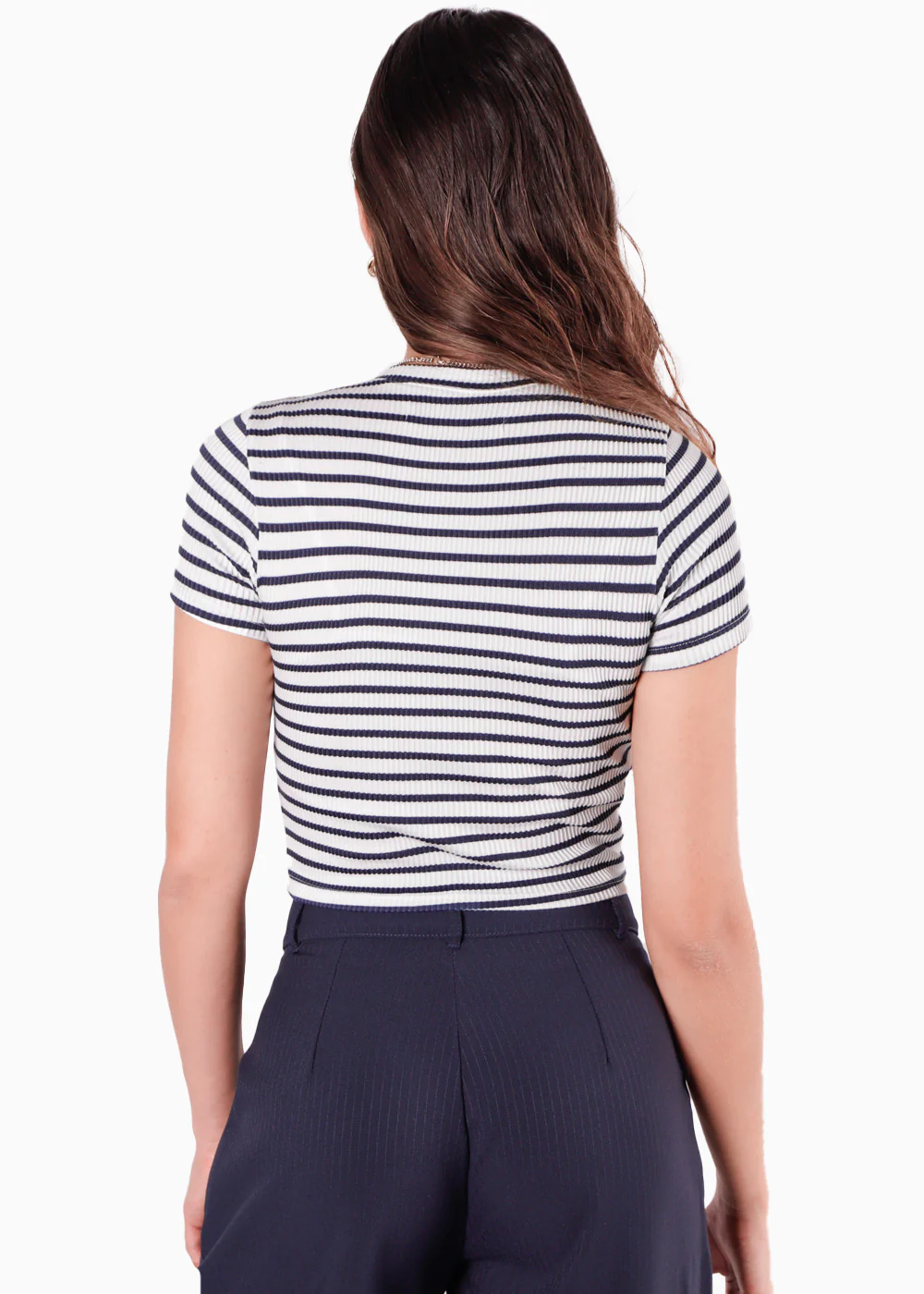 Camiseta crop en tela rib de rayas - SERINA - Image 4
