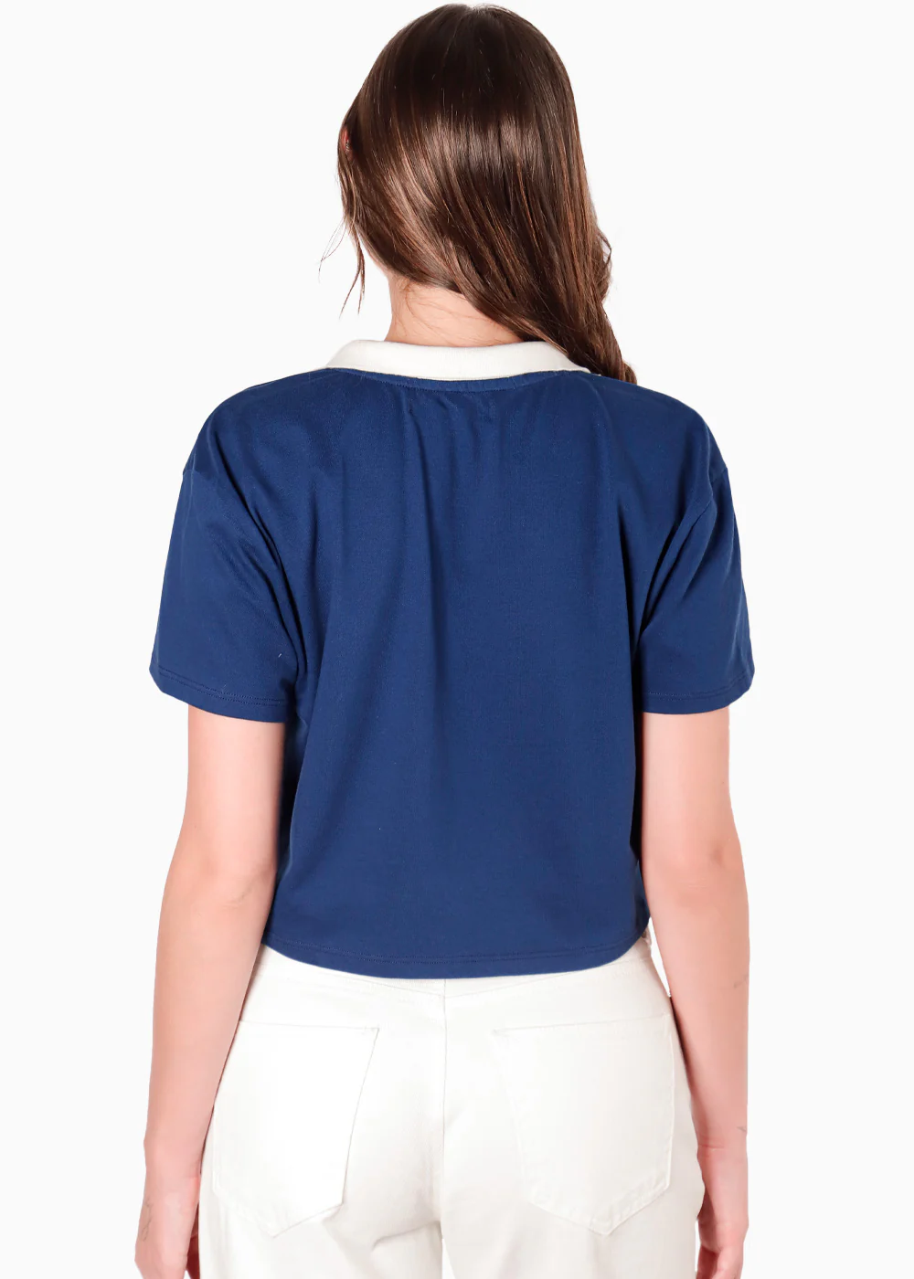 Camiseta tipo polo cropped con perilla, cuello en contraste y bordado - GERBERA - Image 4