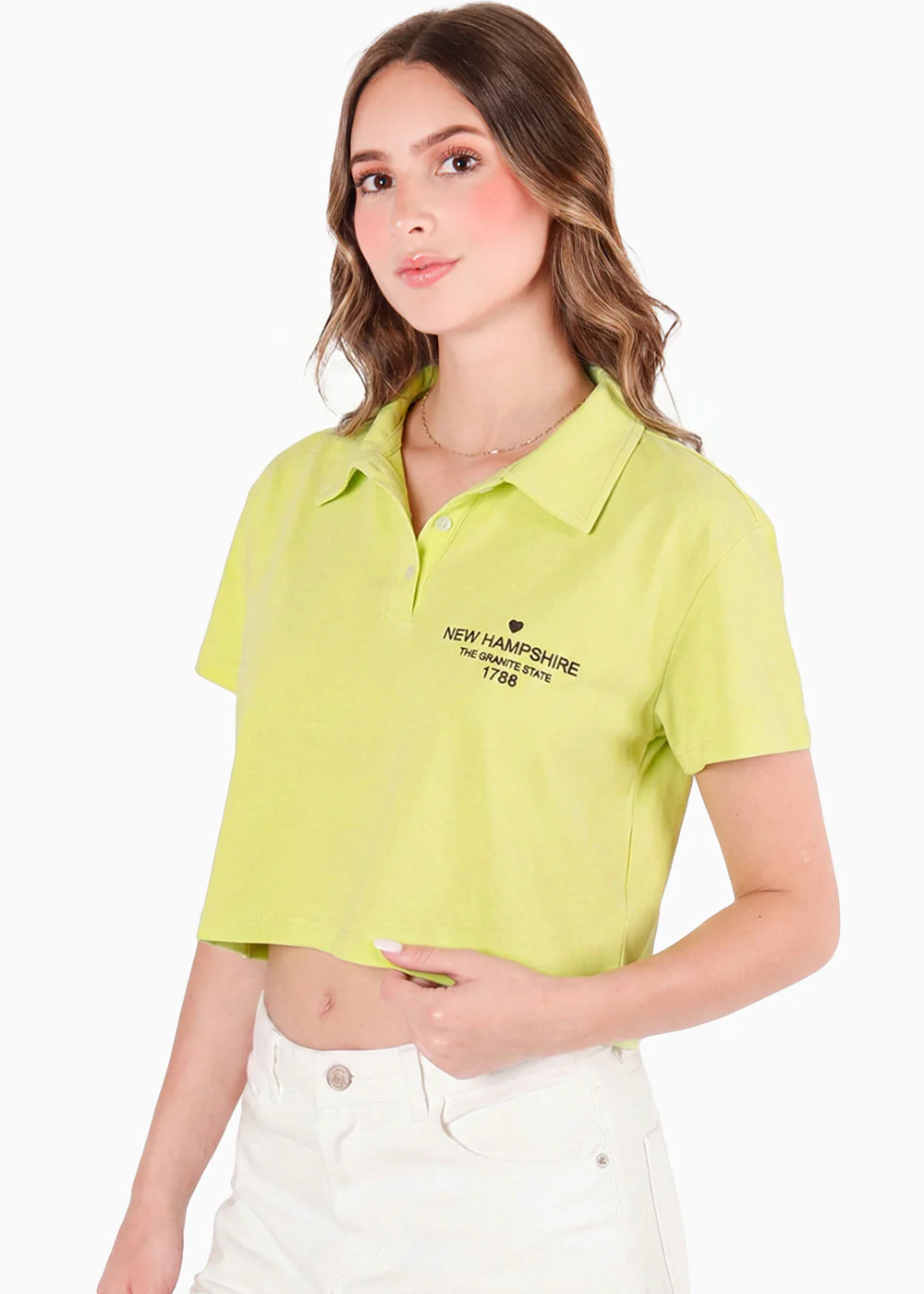 Camiseta tipo polo cropped con perilla, cuello y bordado - GERBERA.AMARILLO - Image 4