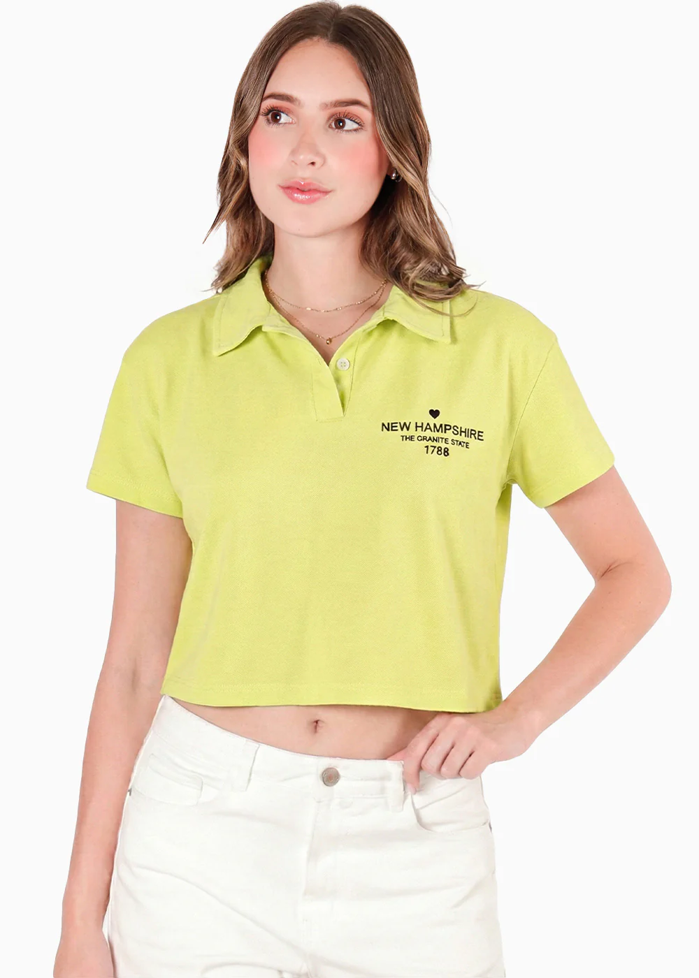 Camiseta tipo polo cropped con perilla, cuello y bordado - GERBERA.AMARILLO - Image 7