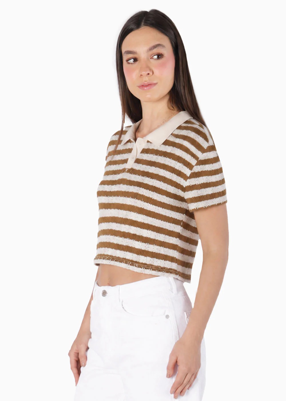 Camiseta tipo polo cropped con perilla cuello en contraste y bordado - TEGUCIGALPA - Image 3