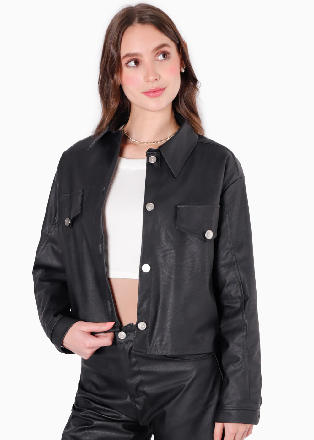 Chaqueta tipo cuero con bolsillos y cuello - ALINA - Image 3