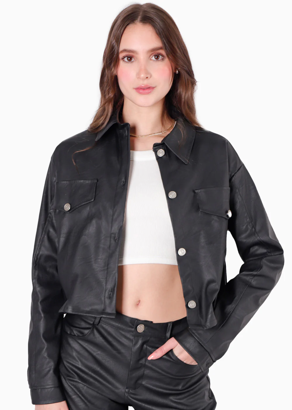 Chaqueta tipo cuero con bolsillos y cuello - ALINA - Image 5