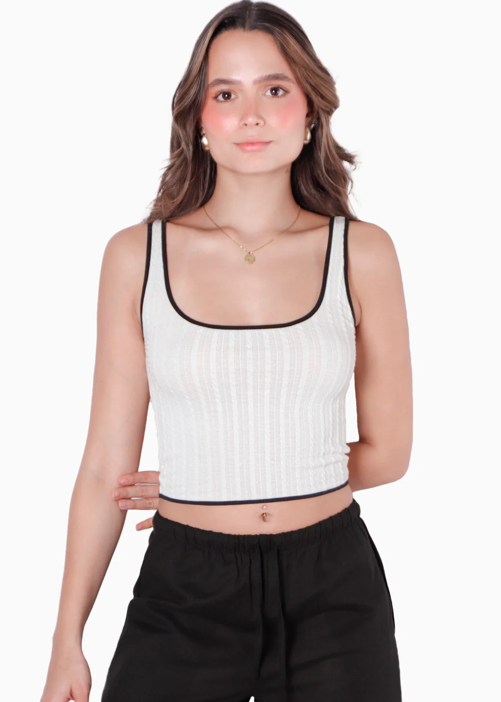 Crop top de tiras con sesgos en contraste - CLOTILDE - Image 5