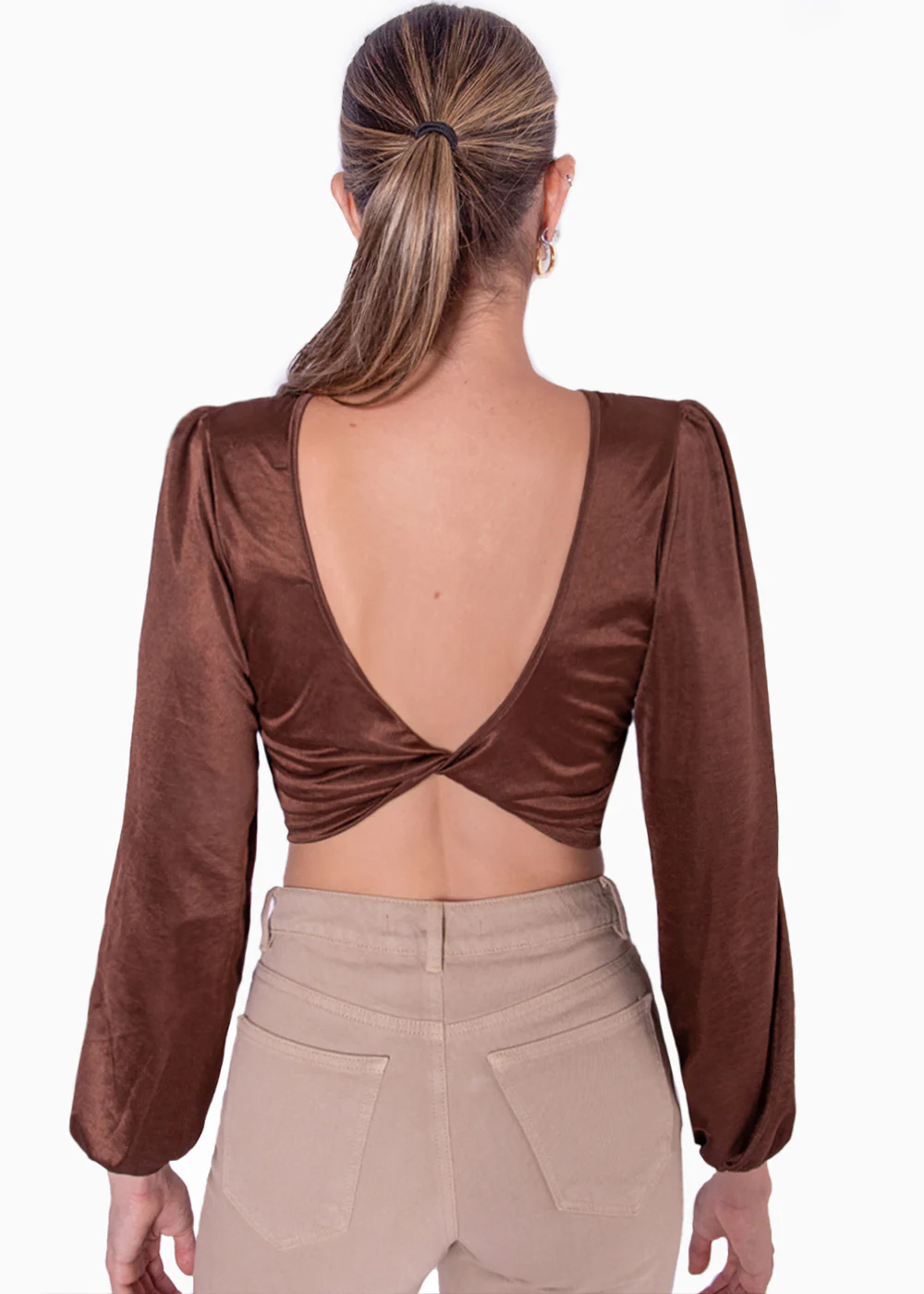 Crop top manga larga con mangas englobadas y espalda con entorchado - MILKA