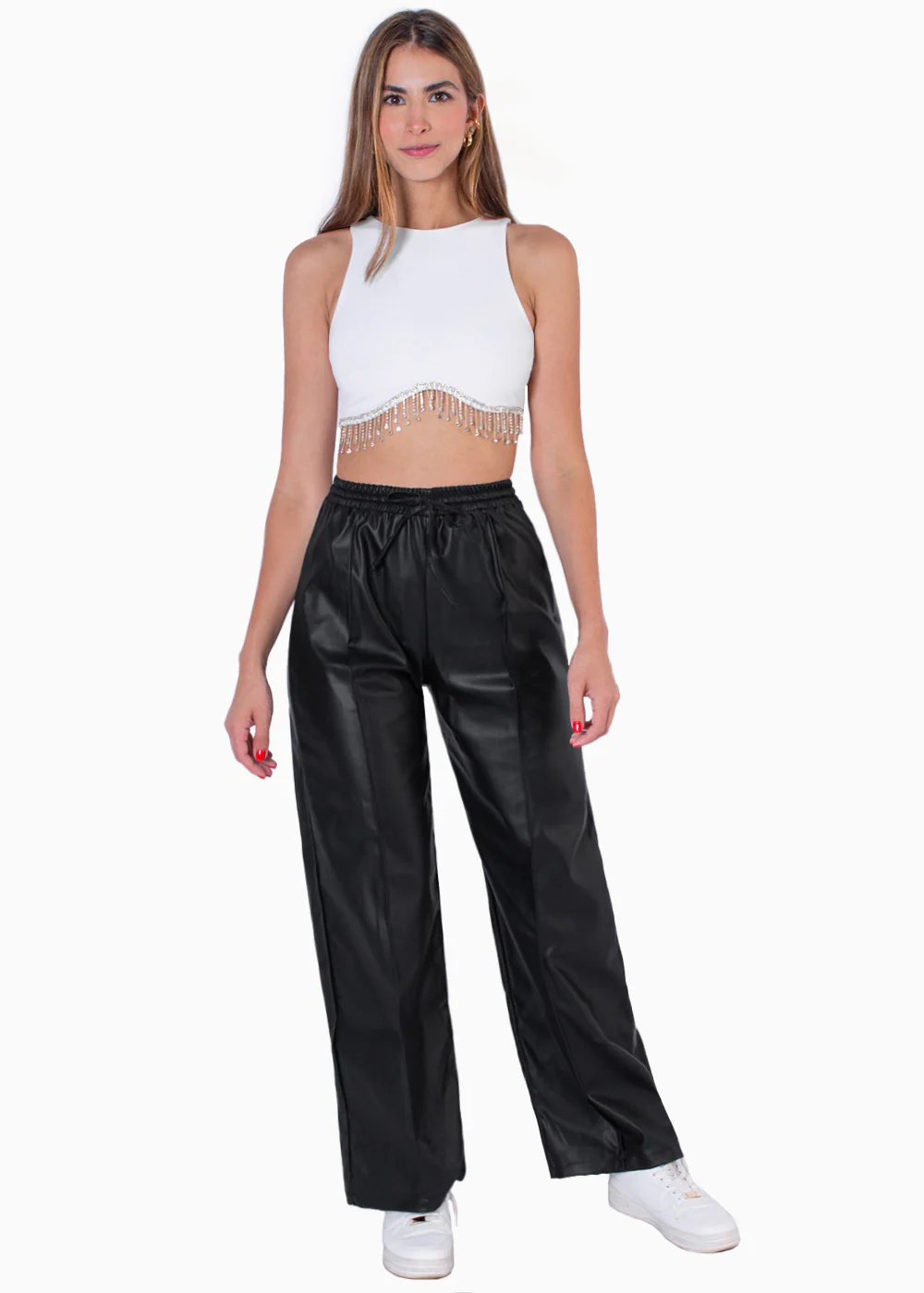 Crop top sin mangas con apliques de piedras brillantes - OLYA - Image 4