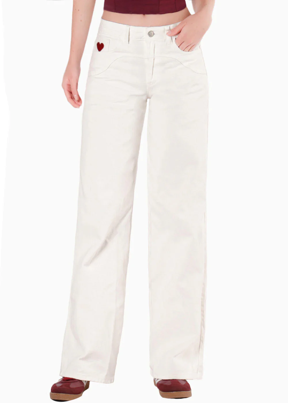 Jean wide leg tiro medio con corte y bordado de corazón - UNICA - Image 6