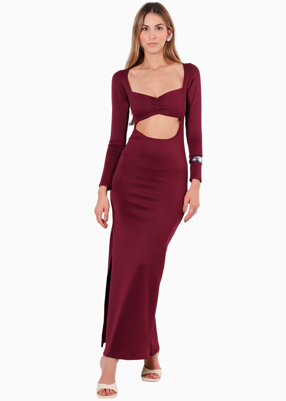 Maxivestido con manga larga y corte en abdomen - AUTENTICA.VINO - Image 3