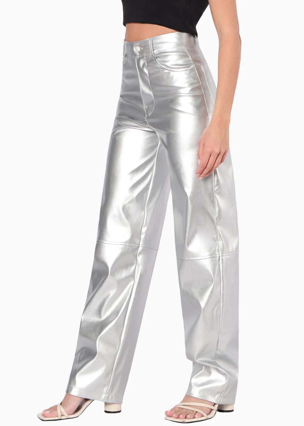 Pantalón recto con efecto metalizado y de tiro alto - PEDRINA - Image 2