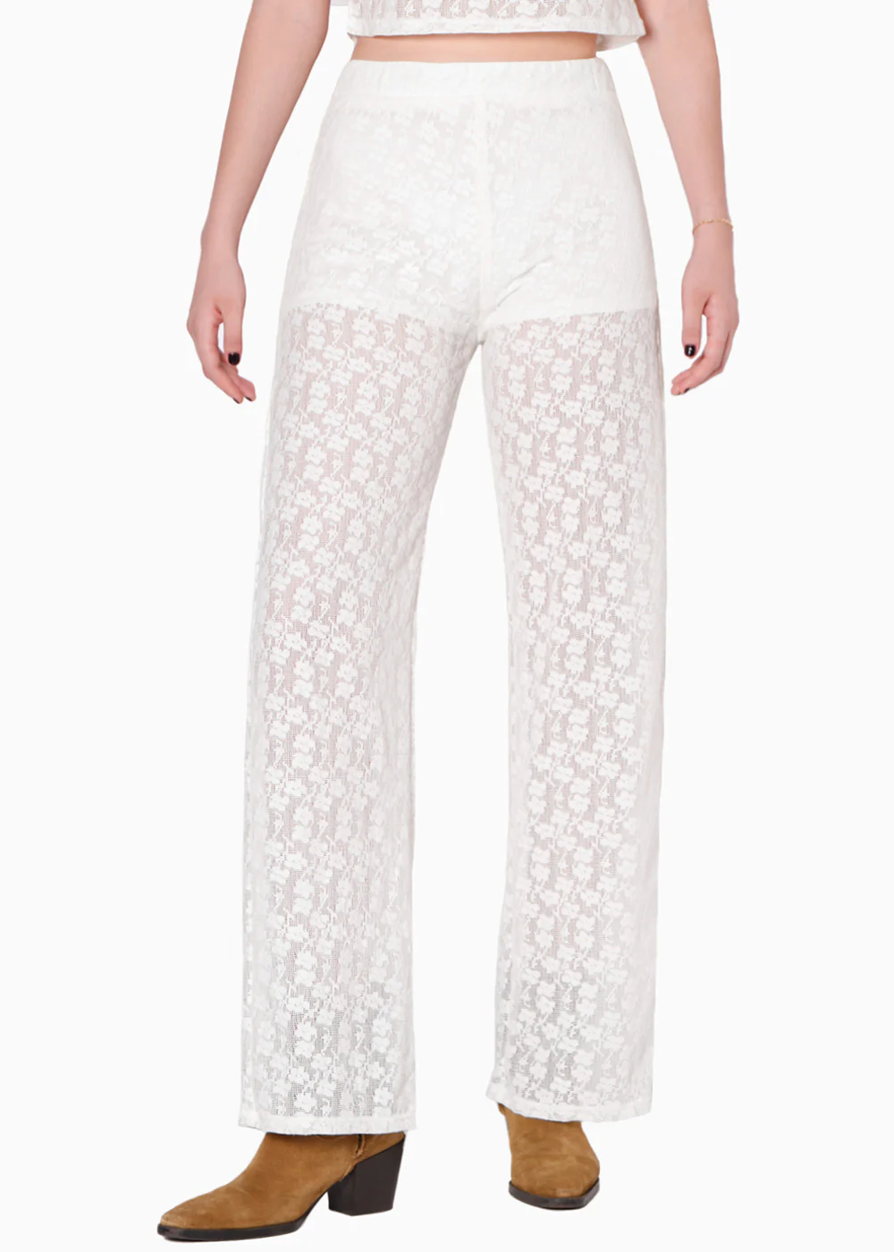 Pantalón recto de encaje y con elástico en cintura - DOROTHA