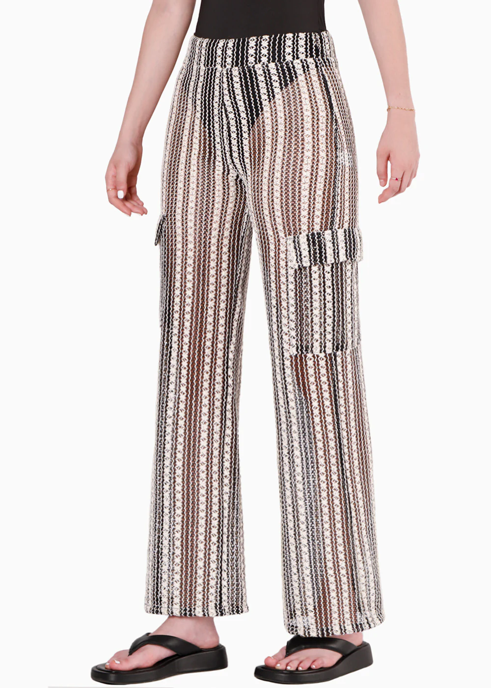 Pantalón recto de tela tipo crochet y con elástico en cintura - KATALEYA - Image 3
