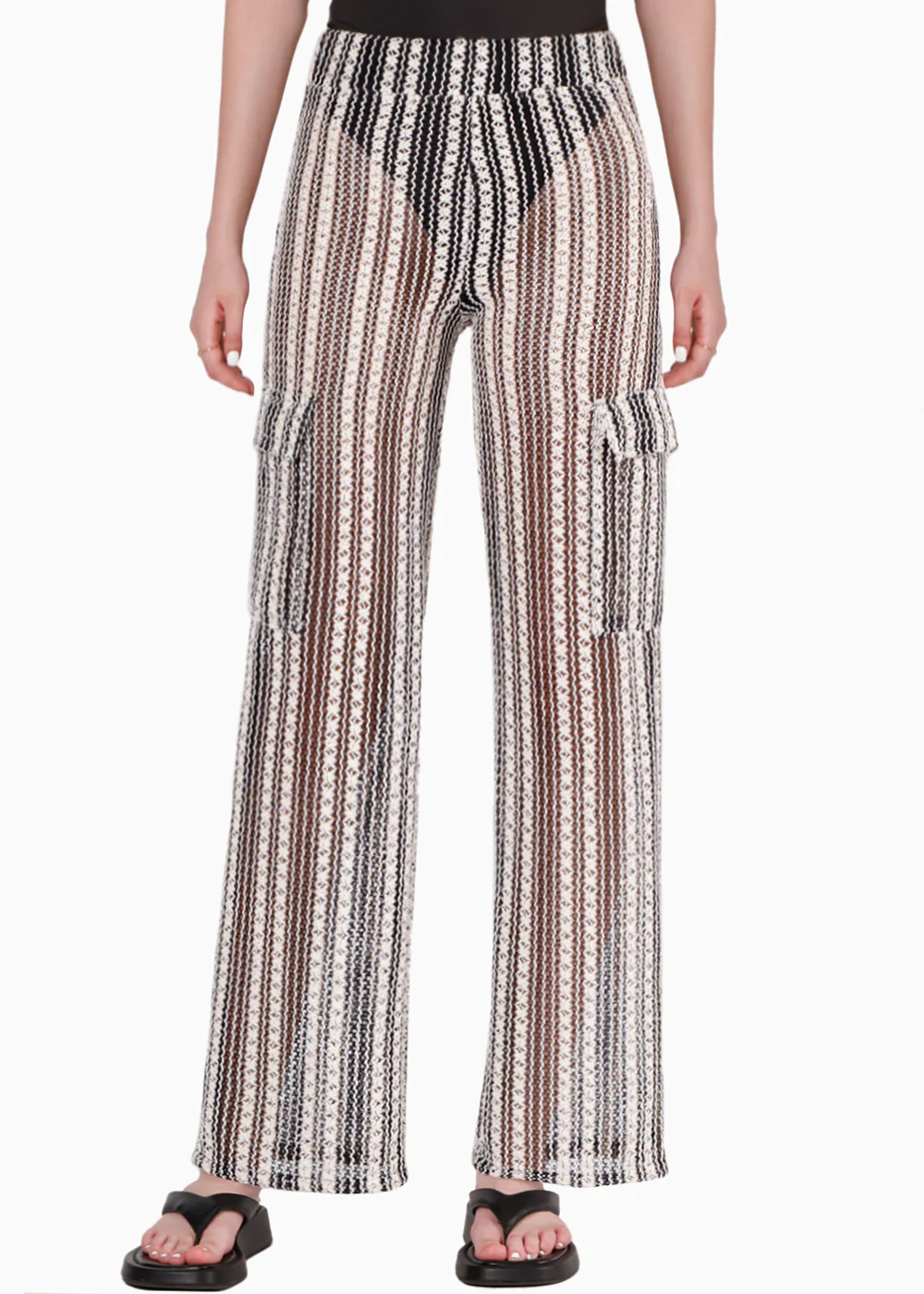 Pantalón recto de tela tipo crochet y con elástico en cintura - KATALEYA - Image 6