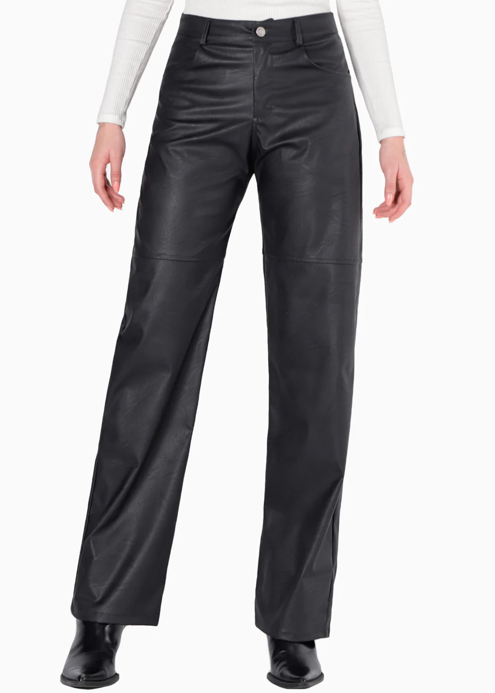 Pantalón recto de tiro alto tipo cuero - AMATISTA - Image 5